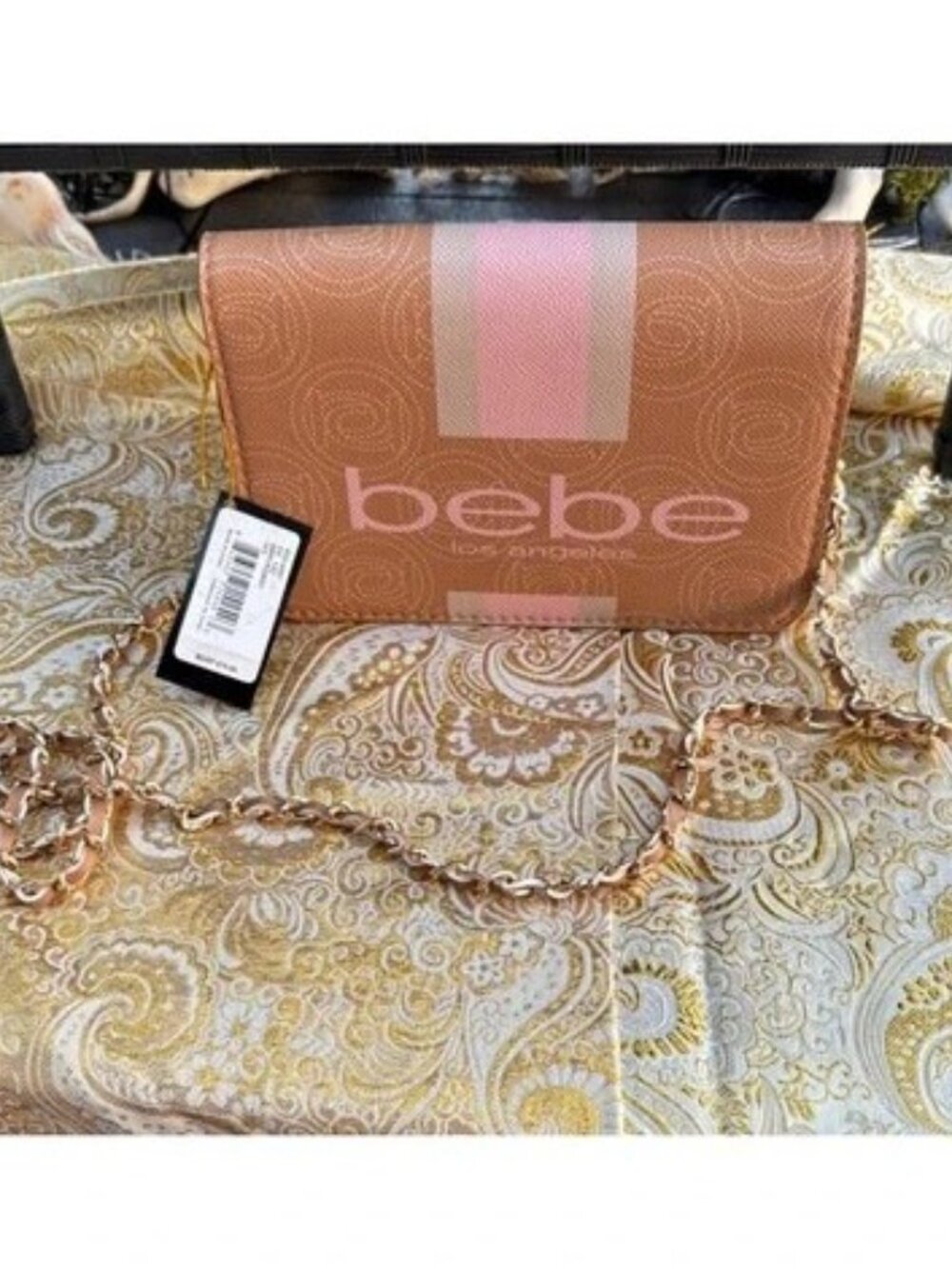 bebe Pink and Rose Gold Chain Crossbody Bag